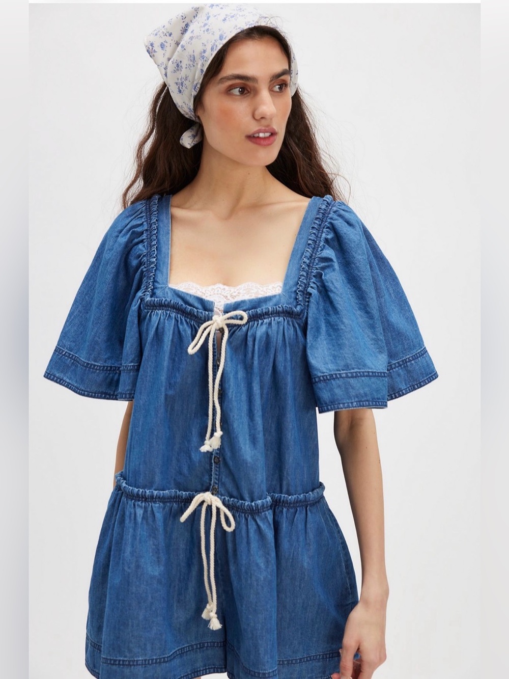 NWOT Free People County Line Denim Romper in Country Blue Size XS